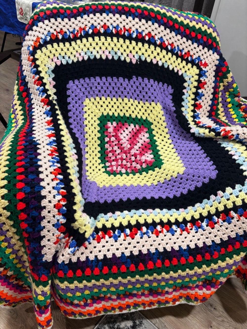 Colorful Hand-Crocheted Granny Square Blanket - Multicolor